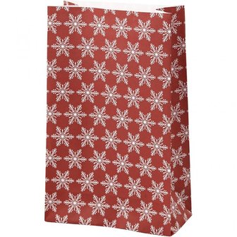 Zakken rood 6x12x21cm p/10st blokbodem ijskristallen papier 