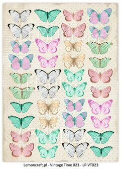 Plaatjes mintgroen/roze A4 Vlinders Vintage time p/vel