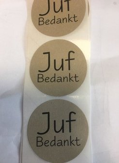 Stickers bedankt juf 44mm p/20st kraft