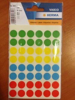 Stickers assorti kleuren rond 19mm p/100st