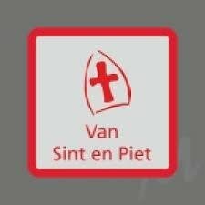 Stickers zilver Van Sint en Piet rood 3.5x3.5cm p/20st