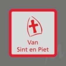 Stickers Van Sint en Piet 3.5 x 3.5 cm inhoud 20 stuks rood/zilver