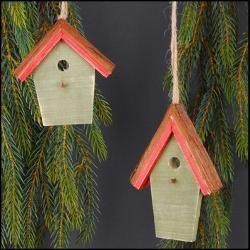 Vogelhuisje 8.5cm p/st rood/groen houten hanger