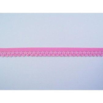 Lint roze 15mm p/mtr elastiek kantje