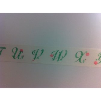 Masking tape roze/groen letters 15mm p/10m 