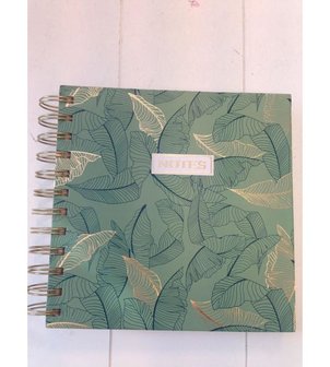 Notitieboek vierkant met blanco dik papier met bladeren 16cm p/st groen
