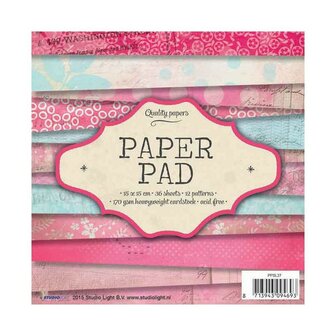 Paper pad 15x15cm p/36vel roze