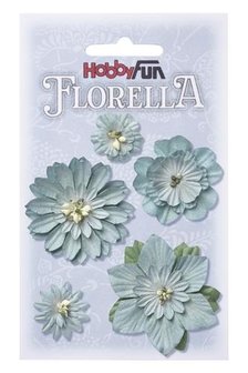 Bloemen lichtblauw 2-5cm p/5st luxe