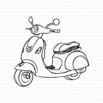 Stamp Doodled scooter 69x64mm p/st rubber unmounted
