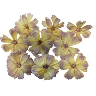 Bloemen met stamper 4.5cm p/9st botergeel/lila