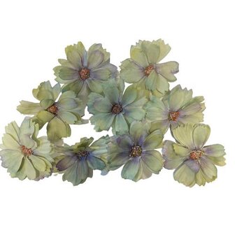Bloemen met stamper 4.5cm p/9st zeeblauw/lila