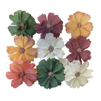Bloemen met stamper 4.5cm p/9st assorti warme kleuren