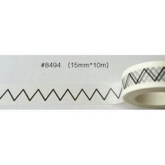 Masking tape wit/zwart punten 15mm p/10m 