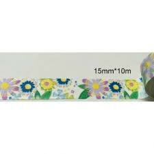 Masking tape bloemen 15mm p/10m grijs/paars/geel