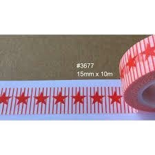 Masking tape rechte streep en sterren 10mm p/10m wit/rood