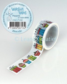 Masking tape cadeautjes 20mm p/5m wit/gekleurd