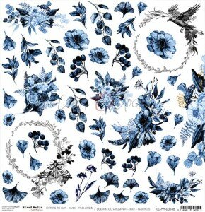 Scrappapier FLOWERS V blauw 30.5x30.5cm p/vel
