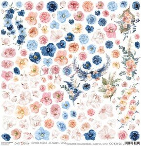 Scrappapier bloemen XVI 30.5x30.5cm blauw/roze p/vel