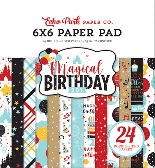 Paper pad rood 15x15cm Magical Birthday p/24vel