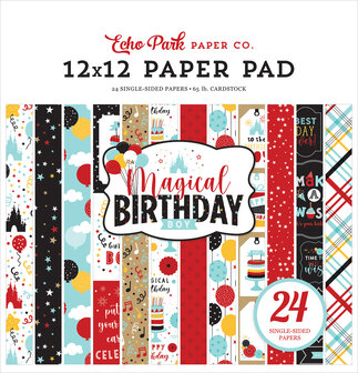 Paper pad rood 30,5x30,5cm Magical Birthday p/24vel