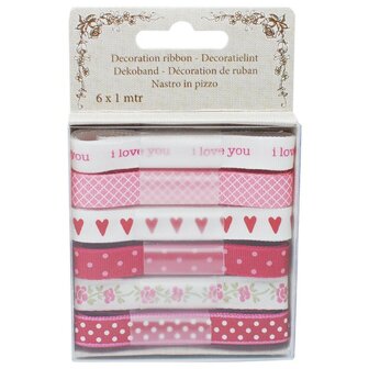 Lintenset wit/roze luxe 6x1mtr i love you p/set