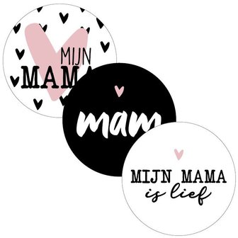 Sticker Mijn Mama assorti 3st 40mm p/20st wit
