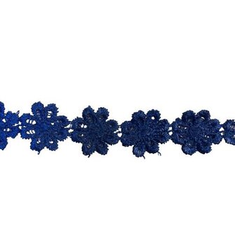 Lint kobalt 20mm p/mtr bloemen gehaakt blauw