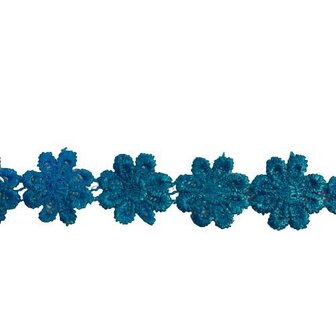 Lint turquoise 20mm p/mtr bloemen gehaakt blauw