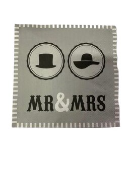 Servetten mr &amp; mrs grijs 33x33cm p/20st