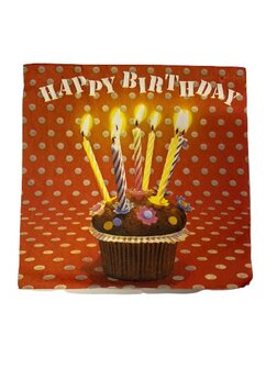 Servetten rood happy birthday cupcake 33x33cm p/20st