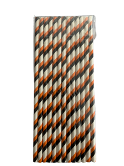 Rietjes oranje streep p/25st zwart met wit
