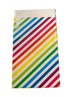 Zakken wit regenboog streep 12x19cm p/25st papier