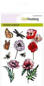 Clear stamp poppies butterfly A6 p/st