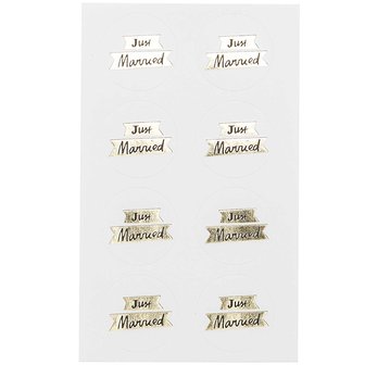 Stickers wit just married  p/32st goud rond