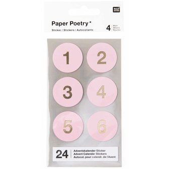 Stickers Adventcijfers 1-24 2.9cm roze/goud p/set