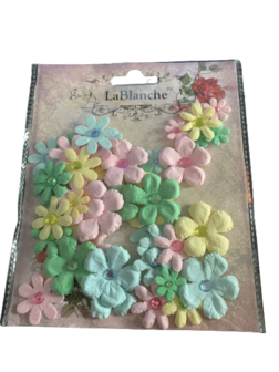 Bloemen La blanche p/40st roze/geel/groen/blauw