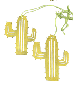 Houten cactus groen 8cm p/6st