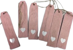 Labels met hartje roze 2.8x12cm p/6st houten 