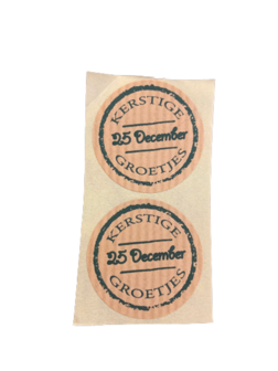 Stickers 25 december p/20st kerstige groetjes 3.5cm kraft