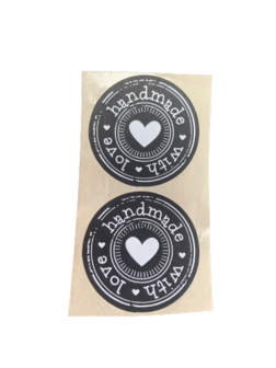 Stickers handmade zwart p/100st with love hartje midden 3.5cm