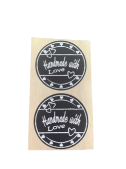 Stickers handmade p/100st zwart with love 3 hartjes 3.5cm