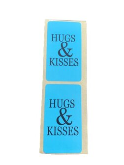 Stickers lichtblauw hugs en kisses p/500st