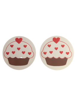 Stickers cupcake wit p/20st 4.5cm rood