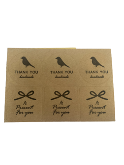 Stickers vogeltje met thank you kraft p/10st 3.5cm
