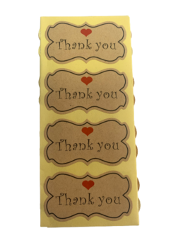 Stickers ornament thank you p/12st kraft 6x3cm