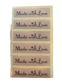 Stickers Made with love p/20t kraft 5.5x1.5cm kraft hartje op i