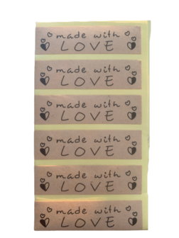 Stickers Made with love p/20st kraft hartjes 2 zijden