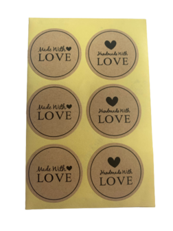Stickers love handmade with 2 soorten 3.8cm p/12st kraft