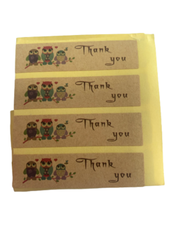 Stickers langwerpig thank you met 3 uilen links 6x1.5cm p/18st kraft