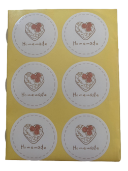 Stickers Homemade hart rond 3.5cm p/20st wit